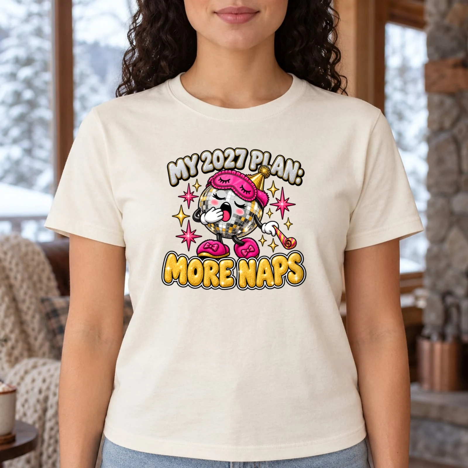 My 2027 Plan More Naps Funny Sleepy Disco Ball New Year DTF Transfer