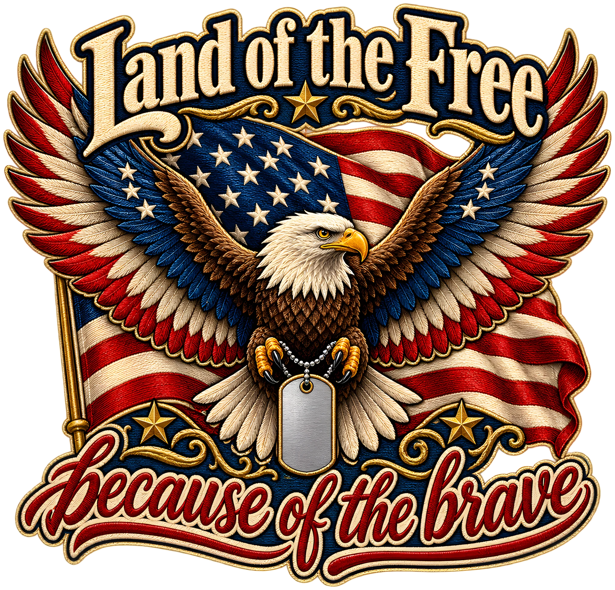 Land of the Free Because of the Brave Eagle Flag Veterans DTF Transfer