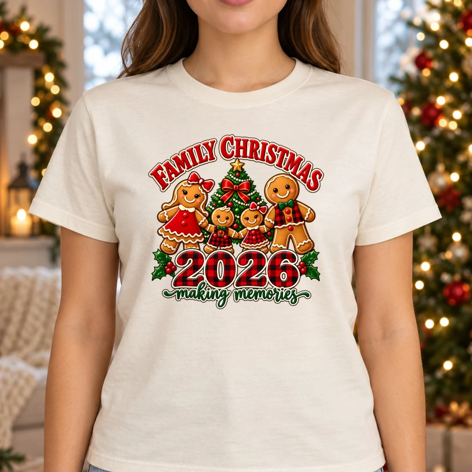 Family Christmas 2026 Matching Gingerbread Family Plaid DTF Transfer