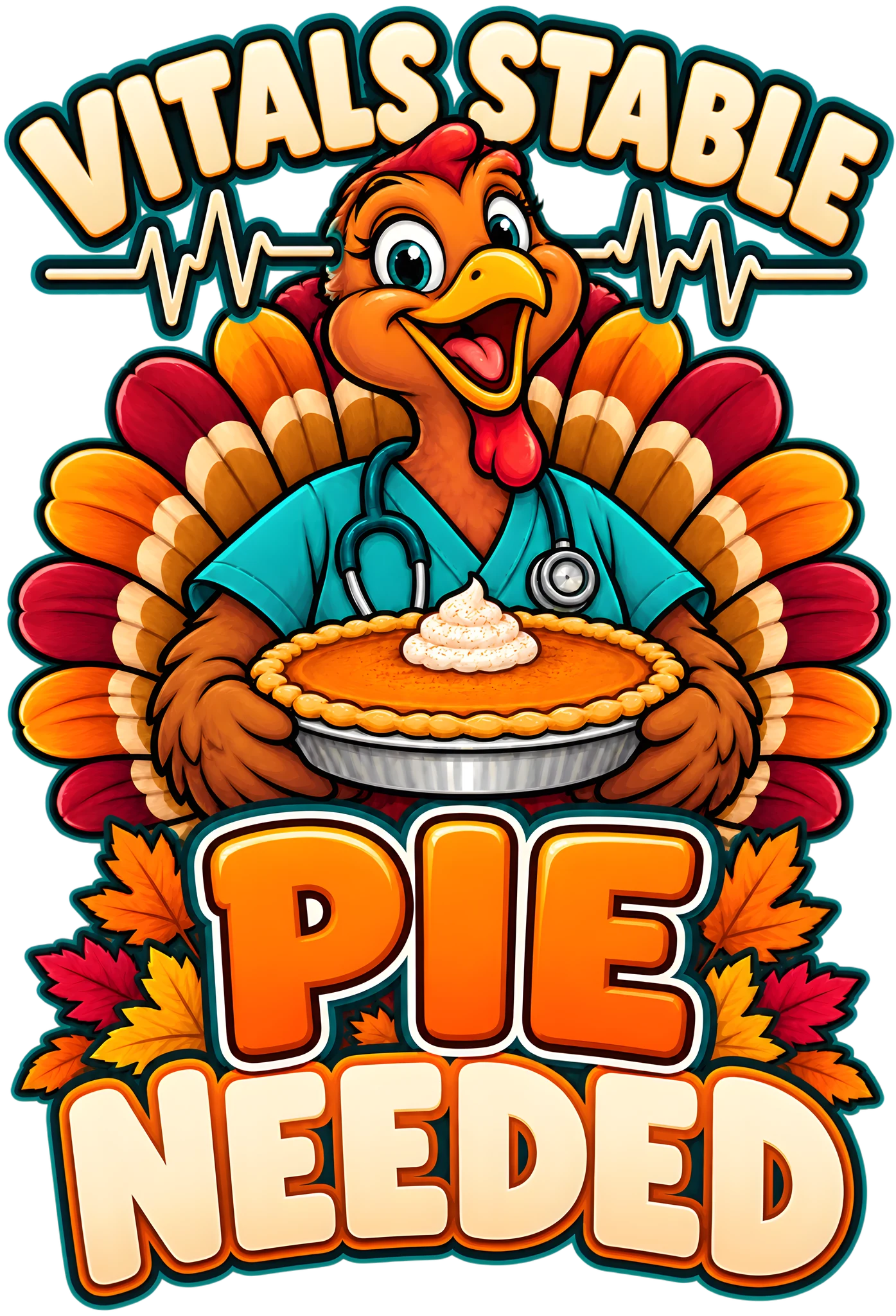Vitals Stable Pie Needed Funny Nurse Thanksgiving Turkey DTF Transfer