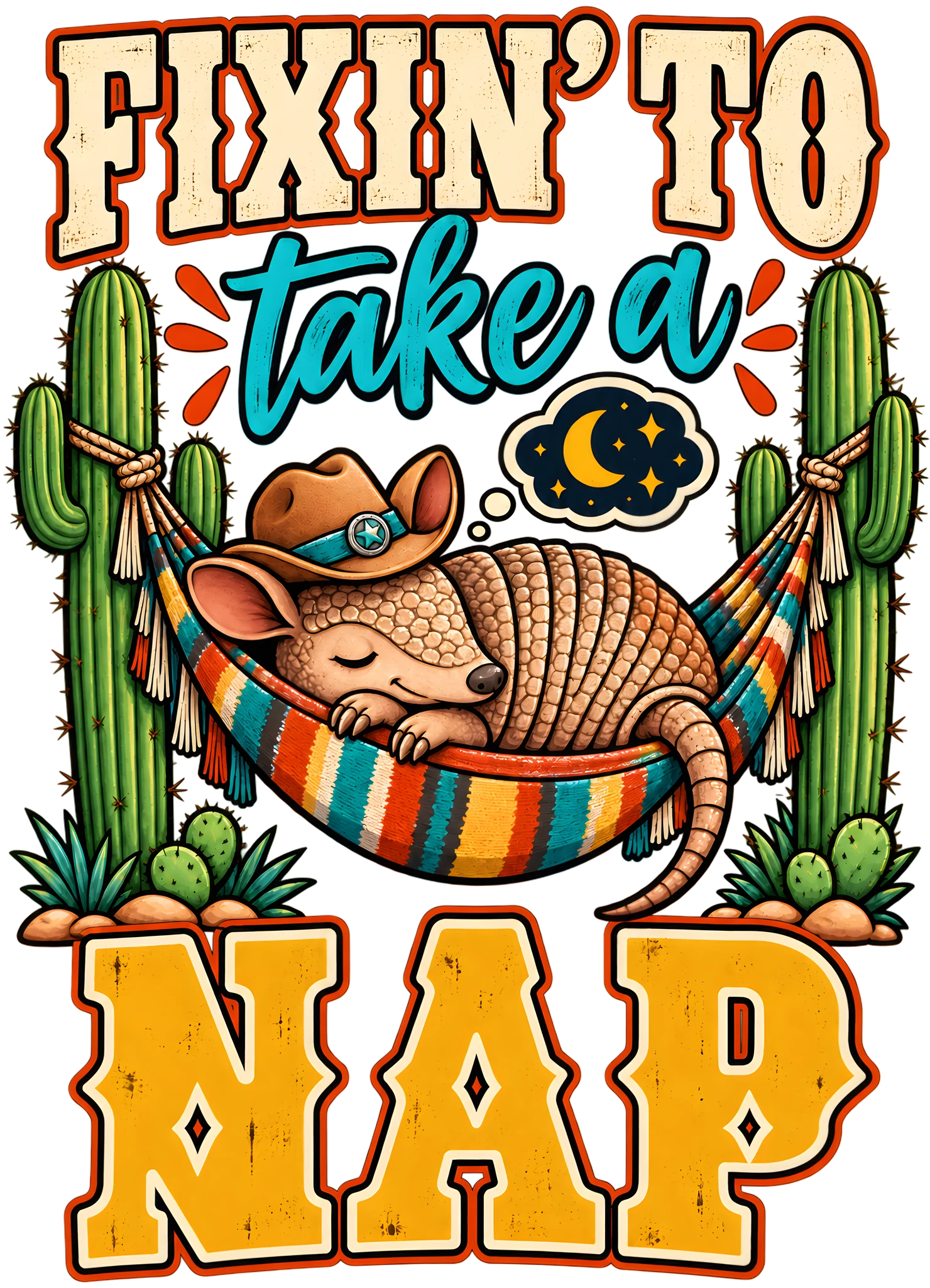 Fixin' to Take a Nap Funny Southern Texas Armadillo Hammock DTF Transfer
