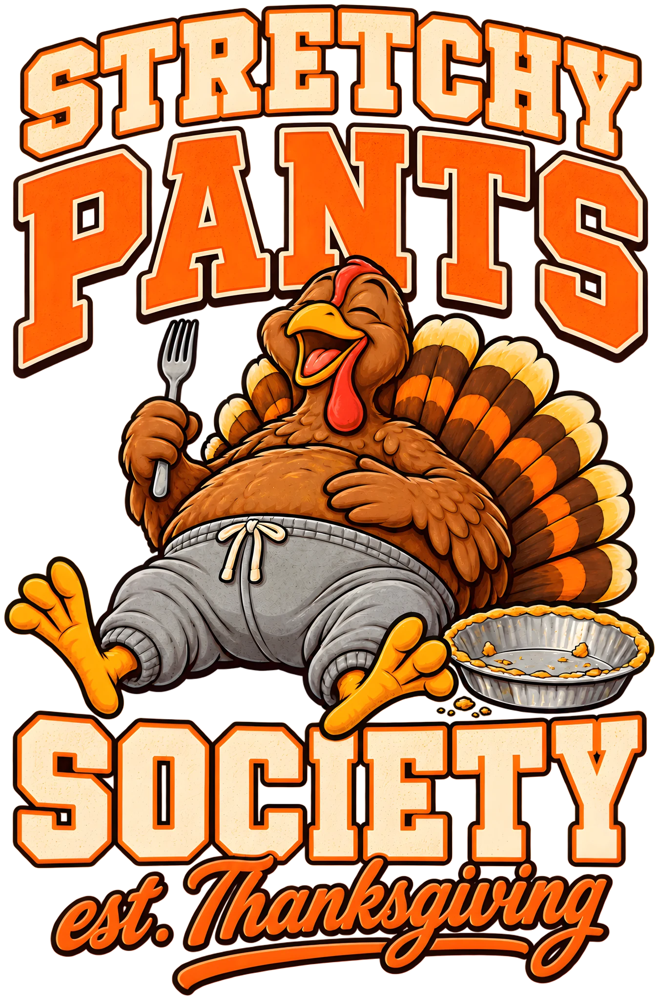 Stretchy Pants Society Funny Thanksgiving Turkey Retro Varsity DTF Transfer