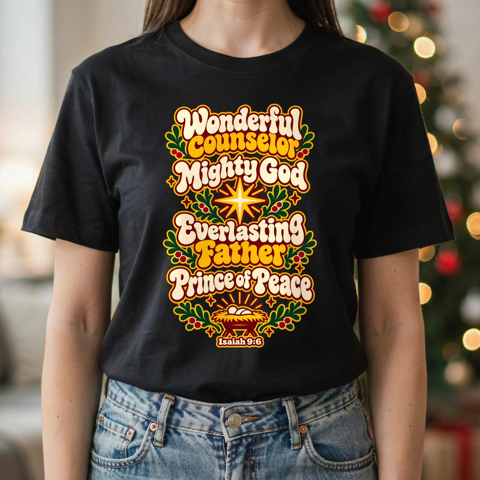 Wonderful Counselor Mighty God Isaiah 9:6 Retro Christian Christmas DTF Transfer