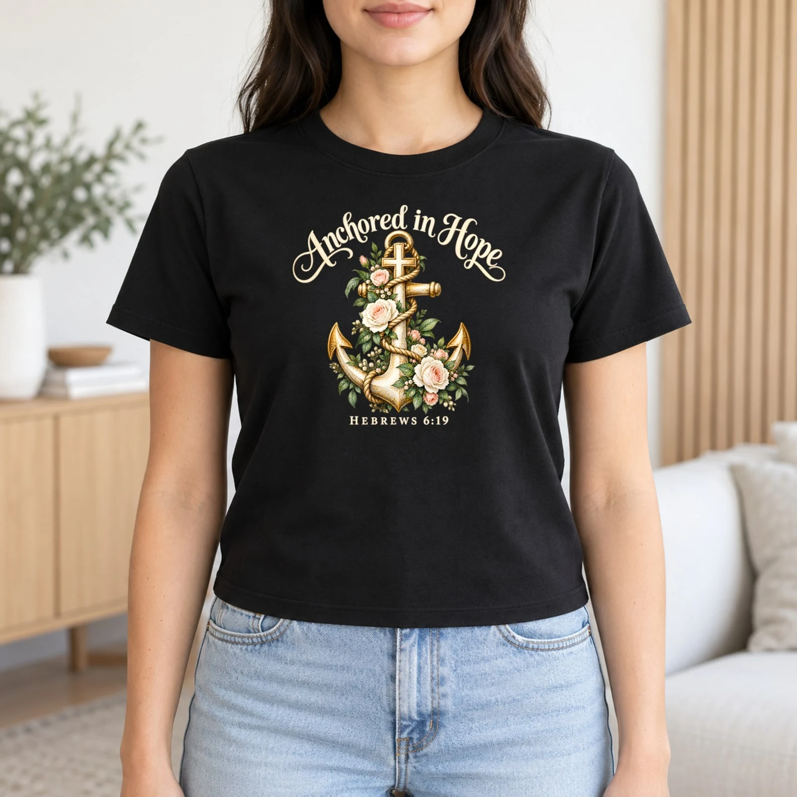Anchored in Hope Hebrews 6:19 Vintage Anchor Roses Christian DTF Transfer