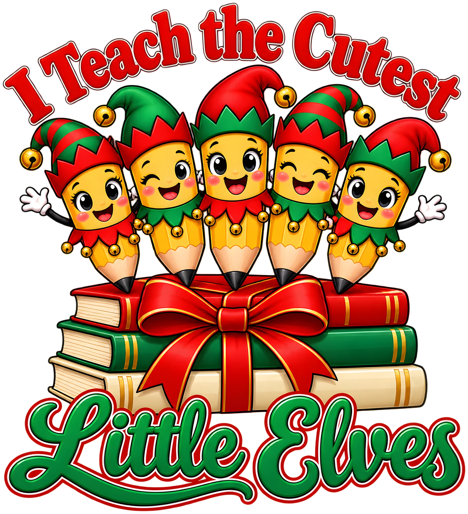 I Teach the Cutest Little Elves Teacher Christmas Pencils DTF Transfer