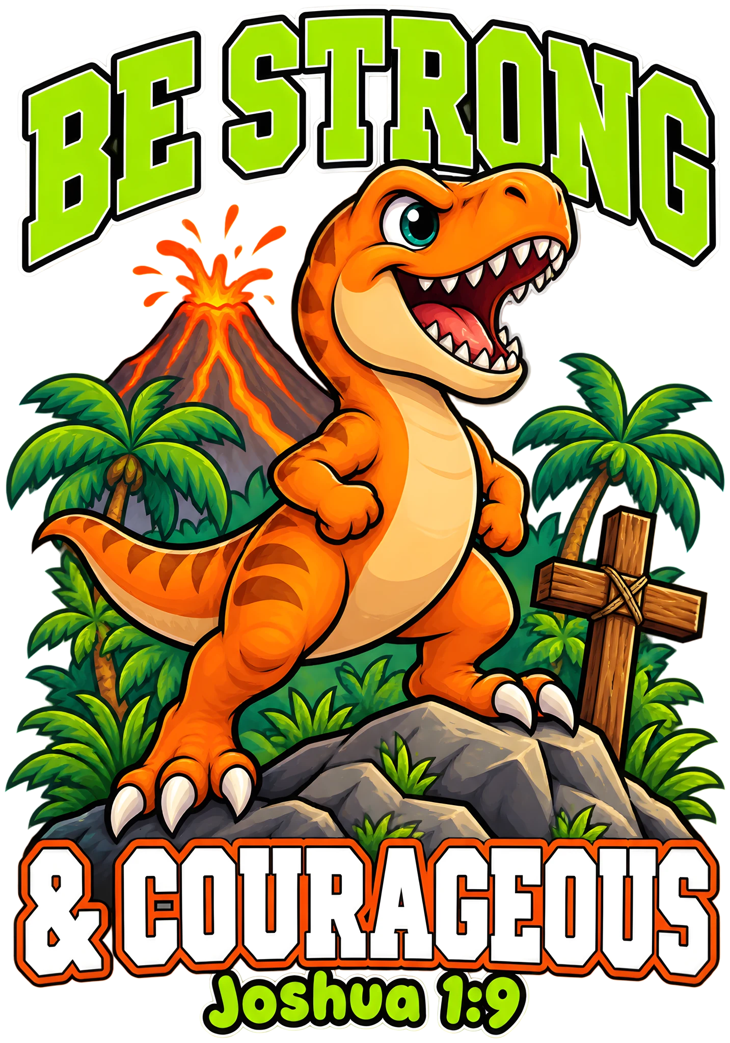Be Strong and Courageous Joshua 1:9 Kids Dinosaur Christian DTF Transfer