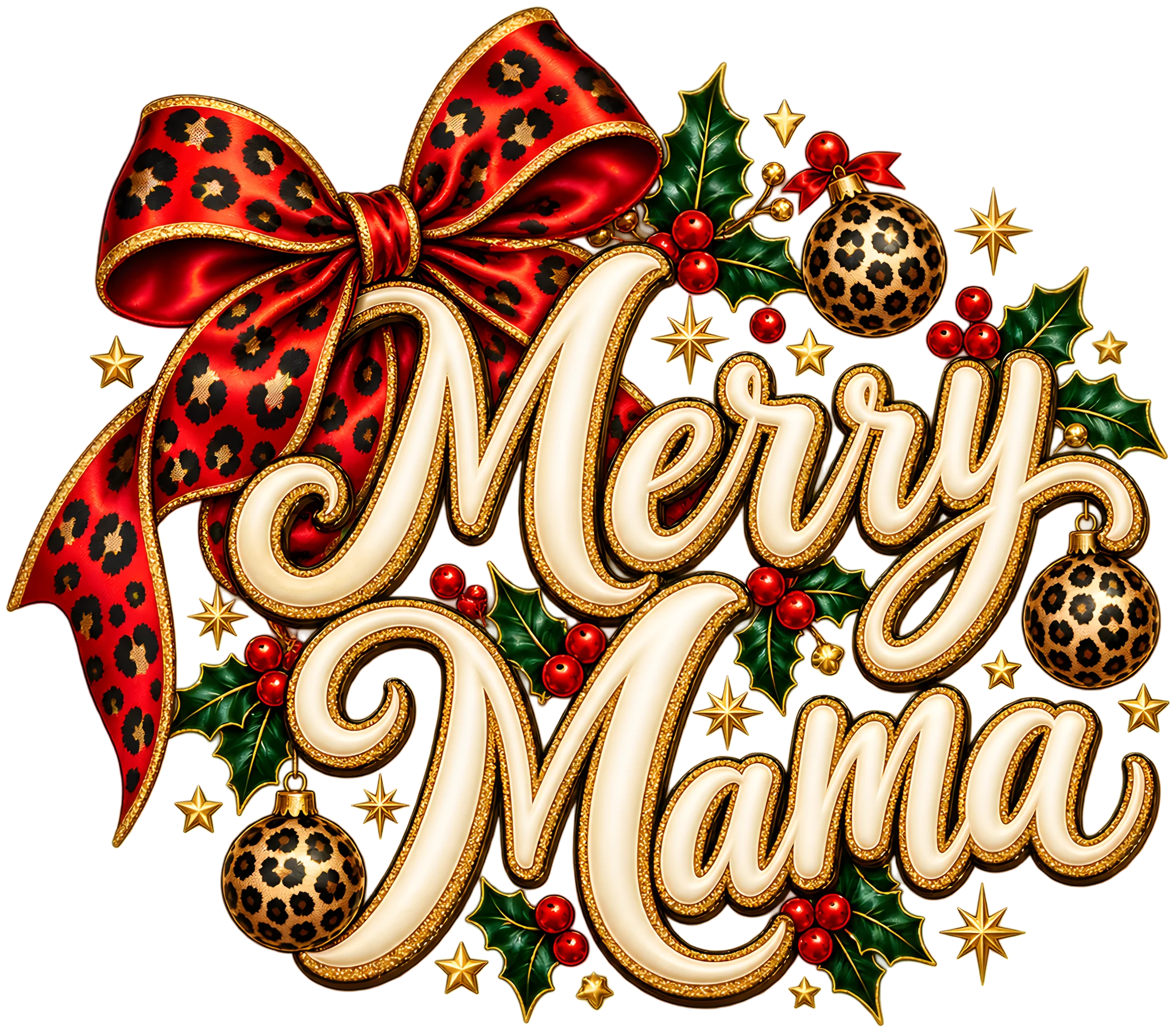 Merry Mama Leopard Bow Coquette Christmas Mom DTF Transfer