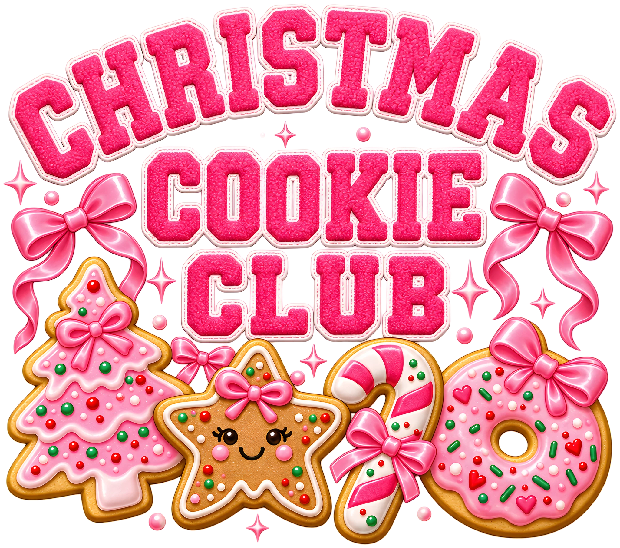 Christmas Cookie Club Preppy Pink Varsity Chenille DTF Transfer