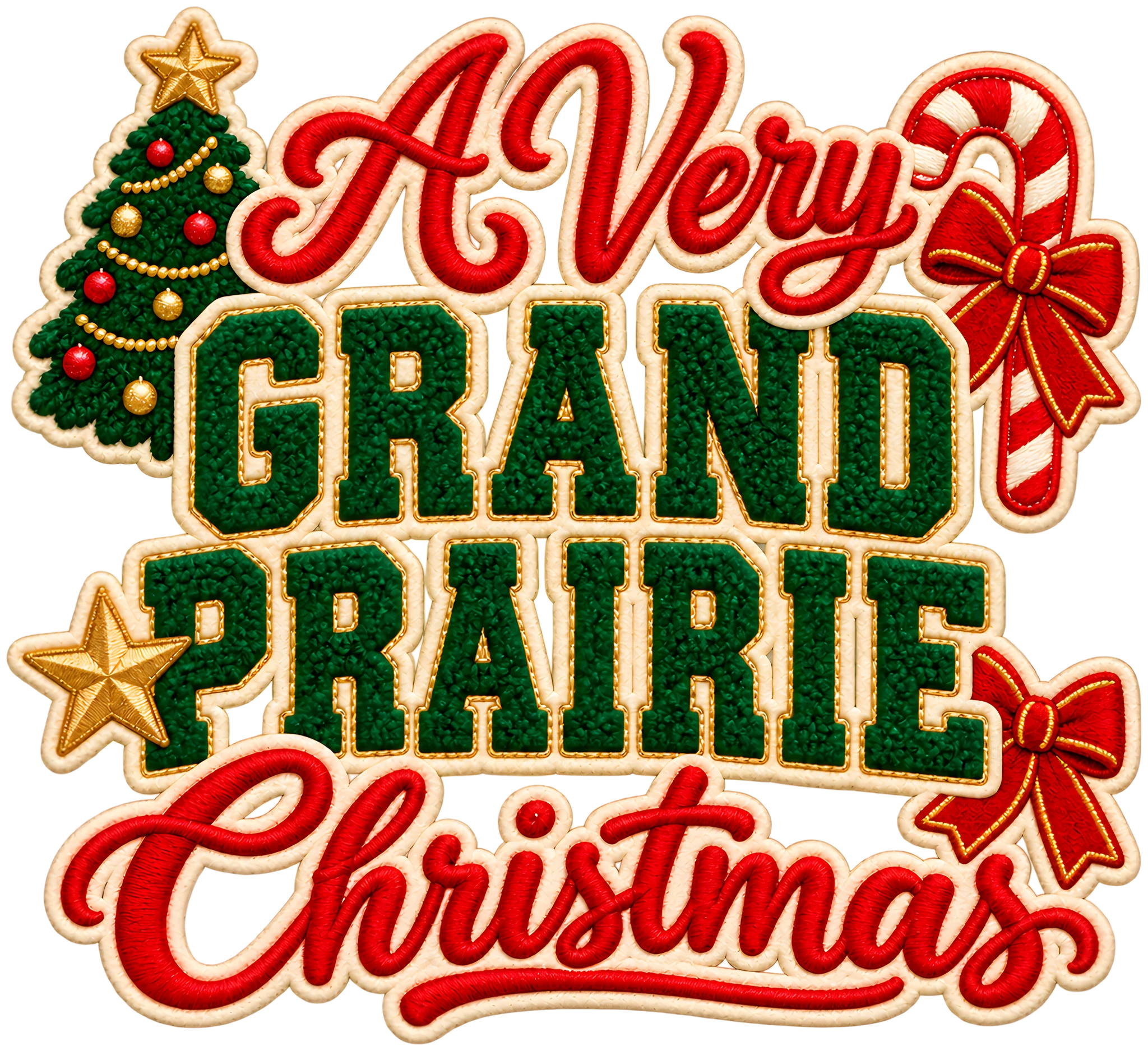 A Very Grand Prairie Christmas Faux Chenille Patch Letters DTF Transfer
