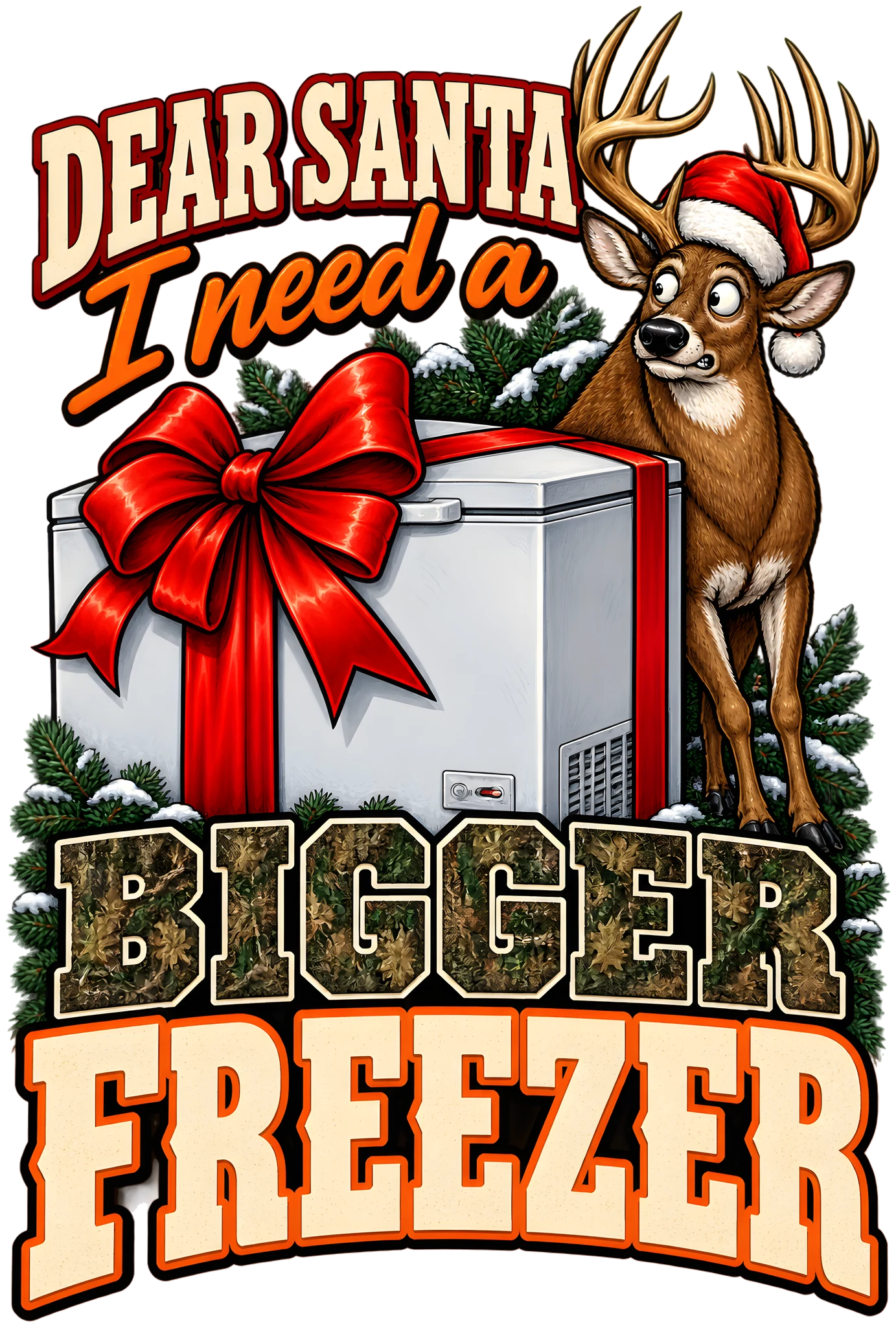 Dear Santa I Need a Bigger Freezer Funny Deer Hunting Christmas DTF Transfer