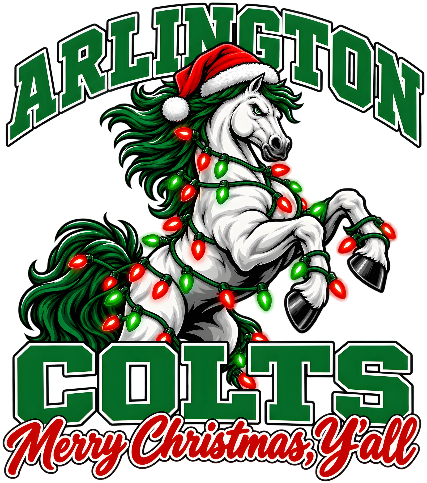 Arlington Colts Merry Christmas Y'all Santa Hat Colt Spirit DTF Transfer