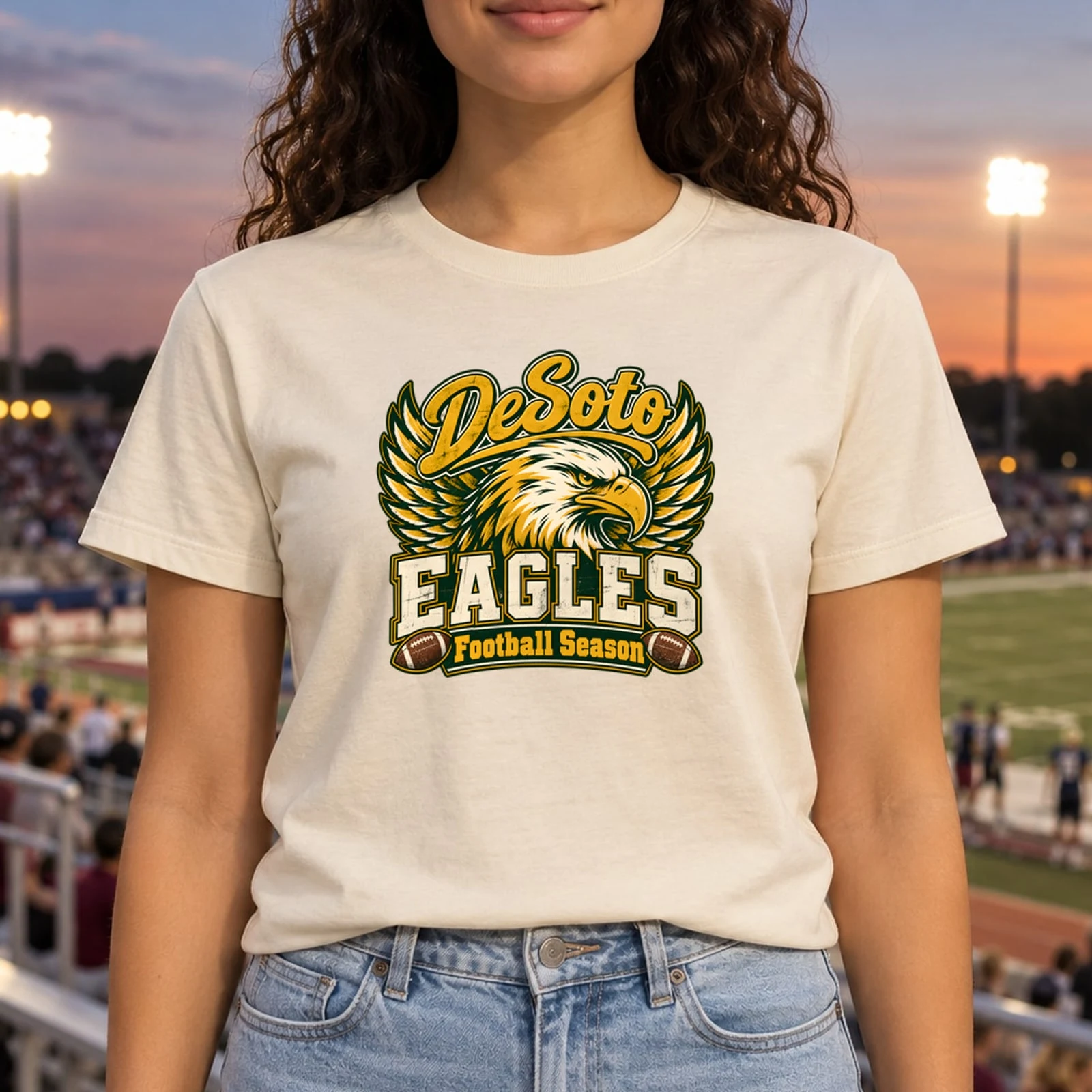 DeSoto Eagles Vintage Distressed Football Season Green and Gold DTF Transfer