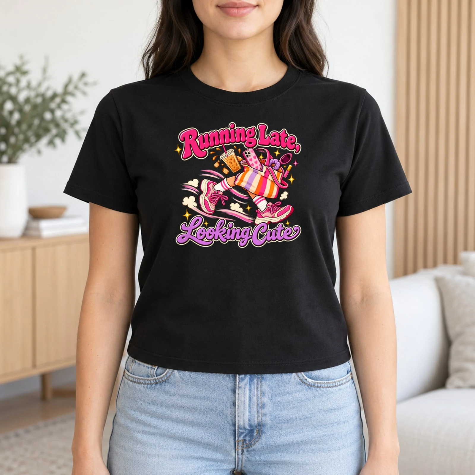 Running Late Looking Cute Retro Groovy Sneakers DTF Transfer